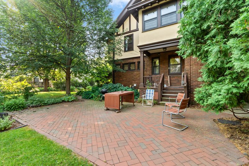 A backyard patio with outdoor seating